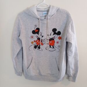 Disney Light Gray Hoodie with Mickey and Minnie Floral Print